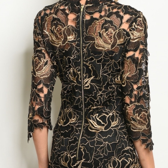 BLACK GOLD LACE DRESS-101 - Picture 3 of 3